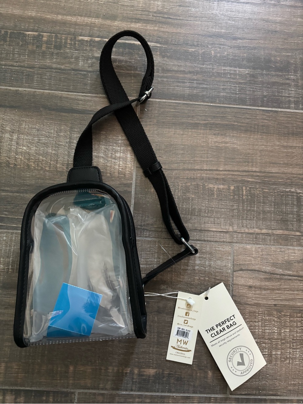 Madison West Clear Stadium Sling Crossbody Bag with Black Trim
